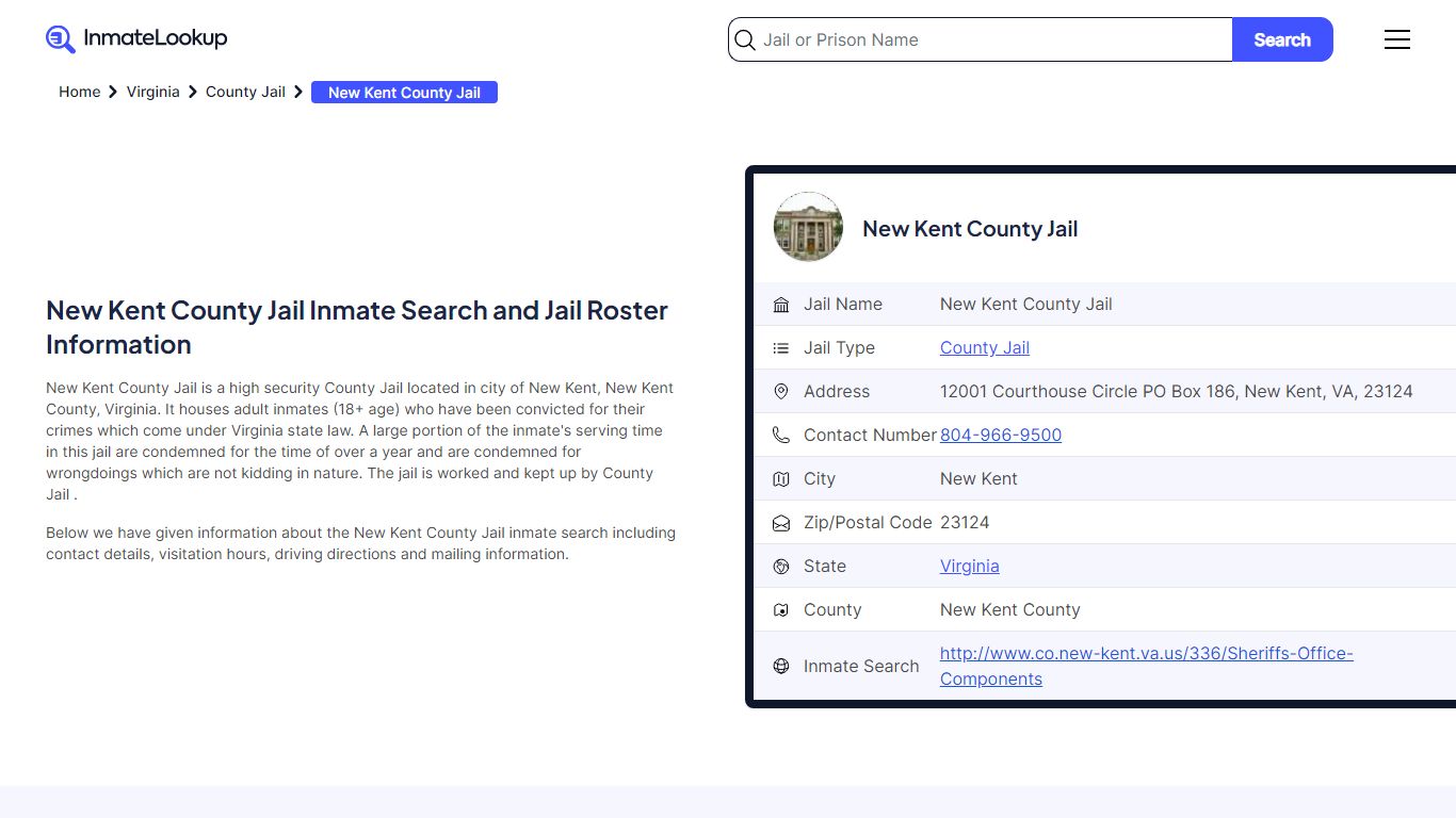 New Kent County Jail Inmate Search - Inmate Lookup